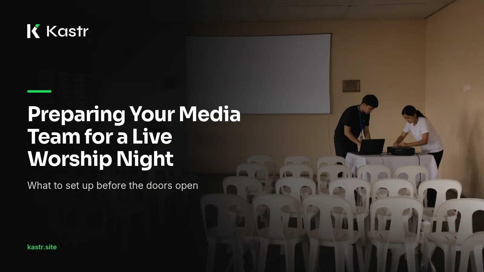 A Filipino church media team getting the screens ready before a worship night